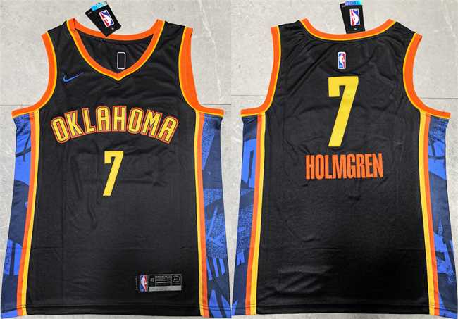 Men%27s Oklahoma City Thunder #7 Chet Holmgren Black 2024 City Edition Stitched Basketball Jersey->oklahoma city thunder->NBA Jersey